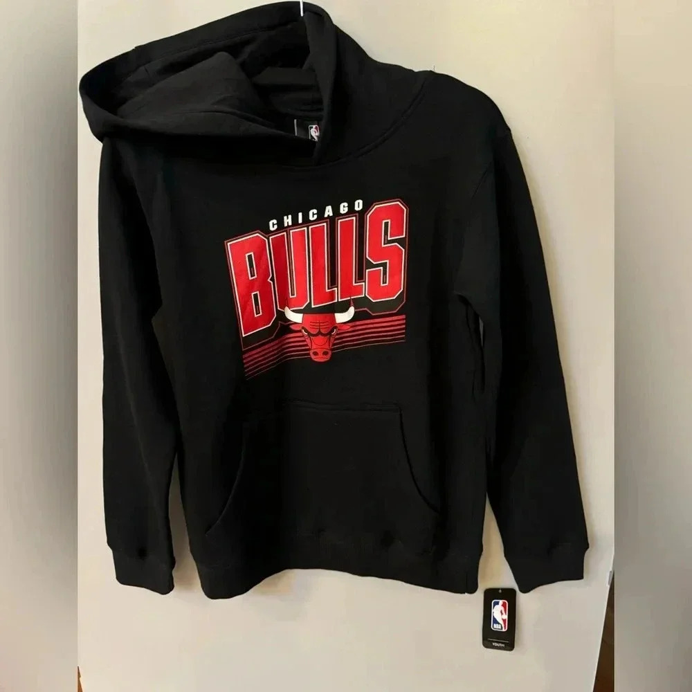 Authentic NBA Chicago Bulls Black Unisex Youth Large Hoodie Sweatshirt With Tags